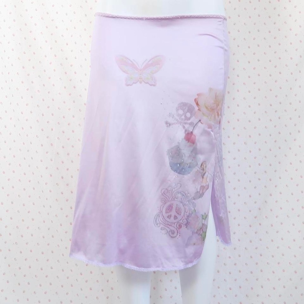 y2k angelcore lace slip skirt unicorn union jack graphic saint pink by charlotte